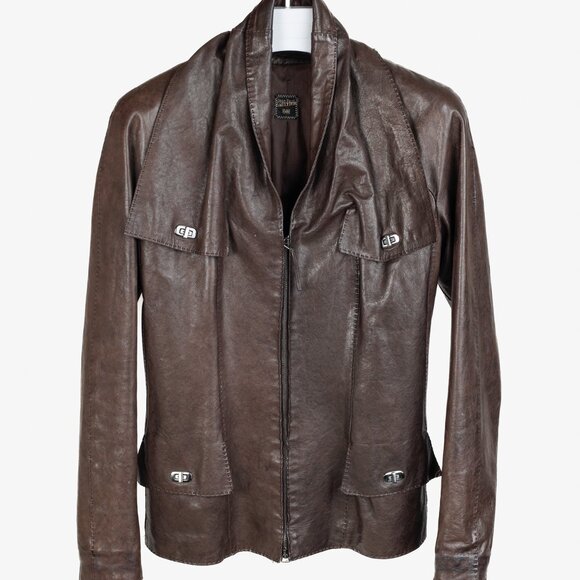 Jean Paul Gaultier Vintage Brown Turnlock Detail Leather Jacket - Picture 1 of 14